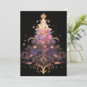 Paarse Roos gouden kerstboom Kaarten (Staand voorkant)