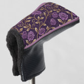 Paarse Roos Gouden Luxueus Bloemendesign Golfheadcover (3/4 voorkant)