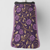 Paarse Roos Gouden Luxueus Bloemendesign Golfheadcover (Draai 90)
