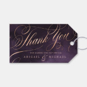 paarse roos goudkalligrafie bruiloft bedankt cadeaulabel (Voorkant (Horizontaal))