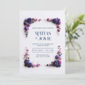 Paarse Roos Hoek Frame Bruiloft Kaart (Staand voorkant)