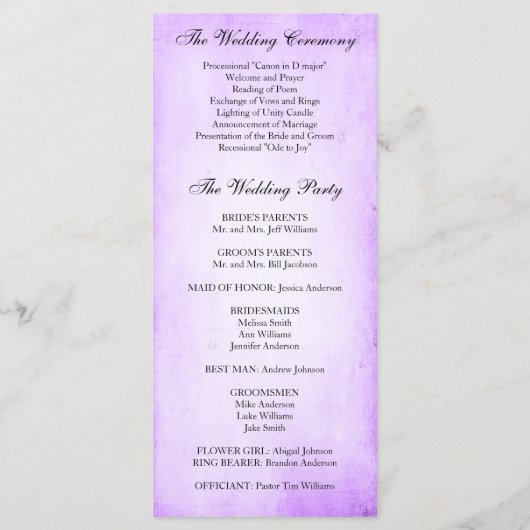  Paarse Roos huwelijksprogramma Programmakaart (Achterkant)