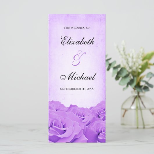  Paarse Roos huwelijksprogramma Programmakaart (Staand voorkant)