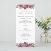 Paarse roos koraal roze bloemenbruiloft ceremonie programmakaart (Staand voorkant)
