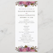 Paarse roos koraal roze bloemenbruiloft ceremonie programmakaart (Voorkant)