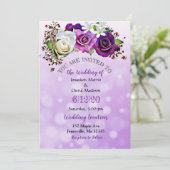 Paarse Roos Lavendel Bloemen Bruiloft Uitnodiginge Kaart (Staand voorkant)