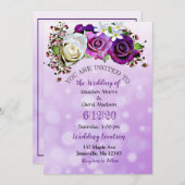Paarse Roos Lavendel Bloemen Bruiloft Uitnodiginge Kaart (Voorkant / Achterkant)