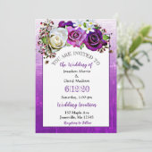 Paarse Roos Lavendel Bloemen Bruiloft Uitnodiginge Kaart (Staand voorkant)