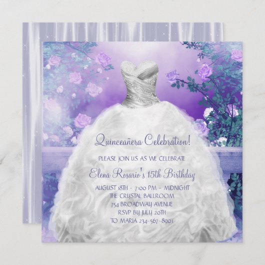 Paarse Roos Lavendel Paarse Quinceanera Kaart (Voorkant / Achterkant)