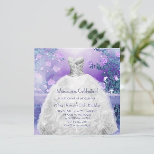 Paarse Roos Lavendel Paarse Quinceanera Kaart (Staand voorkant)