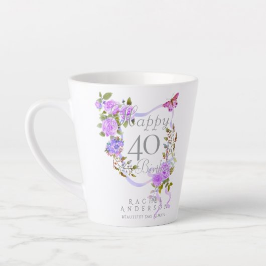 Paarse Roos Lint 40e Verjaardag Latte Mok (Links)