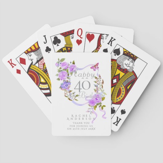 Paarse Roos Lint 40e Verjaardag Pokerkaarten (Achterkant)