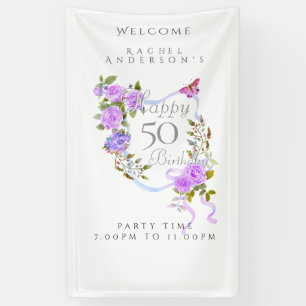 Paarse Roos Lint 50ste Verjaardag Spandoek