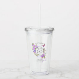 Paarse Roos Lint 60e Verjaardag Acryl Drinkbeker