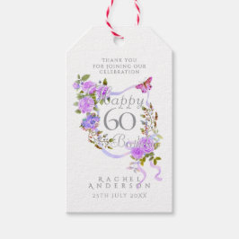 Paarse Roos Lint 60e Verjaardag Cadeaulabel