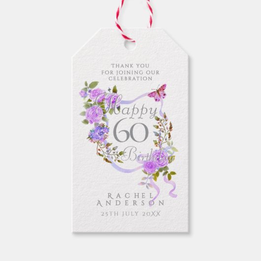 Paarse Roos Lint 60e Verjaardag Cadeaulabel (Voorkant)