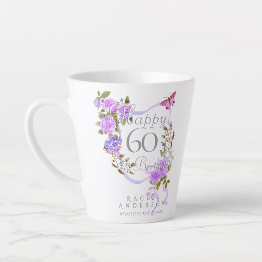 Paarse Roos Lint 60e Verjaardag Latte Mok (Links)