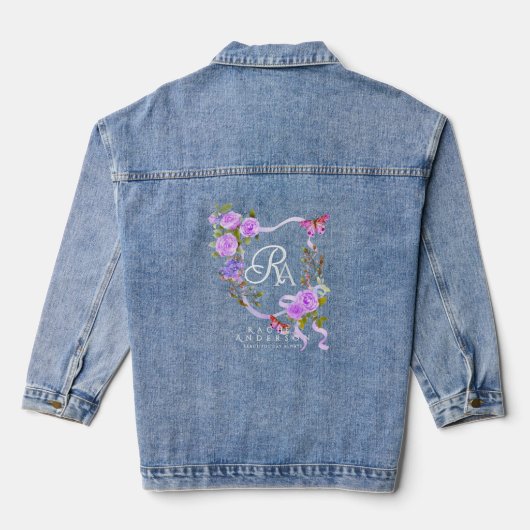 Paarse-Roos-lint chique monogram Denim Jacket (Achterkant)