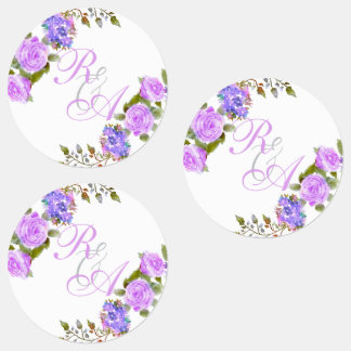 Paarse Roos Lint Monogram Trouw Uitnodiging Labels
