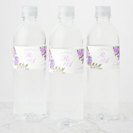 Paarse Roos Lint Monogram Trouwdag Waterfles Etiket