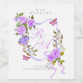 Paarse Roos Lint Monogram Trouwdag Wijn Etiket (Enkel label)