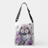 Paarse Roos Lop Bunny Rabbit Crossbody Tas (Voorkant)