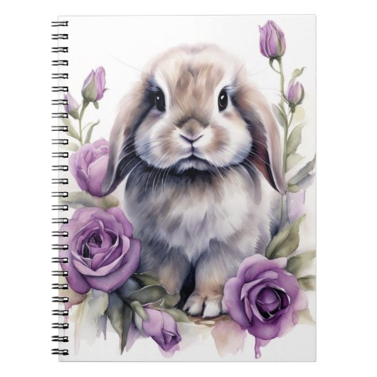 Paarse Roos Lop Bunny Rabbit Notitieboek (Voorkant)