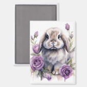 Paarse Roos Lop Eared Bunny Rabbit Magneet (Voorkant / Achterkant)