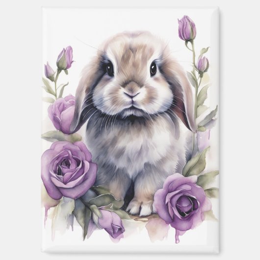 Paarse Roos Lop Eared Bunny Rabbit Magneet (Voorkant)