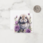 Paarse Roos Lop Eared Bunny Rabbit Notitiekaartje (Voorkant / Achterkant in situ)