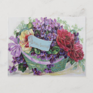 Paarse Roos Mandje Bloemen Bloemen Briefkaart