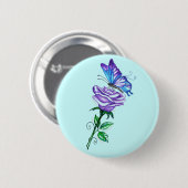 Paarse Roos met Vlinder Ronde Button 5,7 Cm (Voorkant /achterkant)