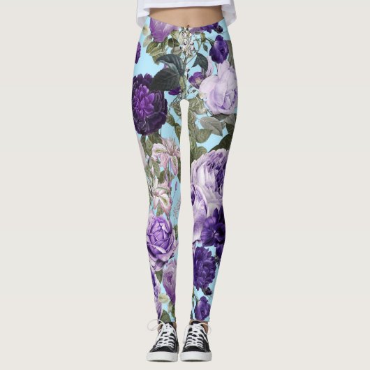 paarse roos met vlinderpatroon leggings (Voorkant)