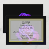 Paarse Roos op Zwarte RSVP Kaart (Voorkant / Achterkant)