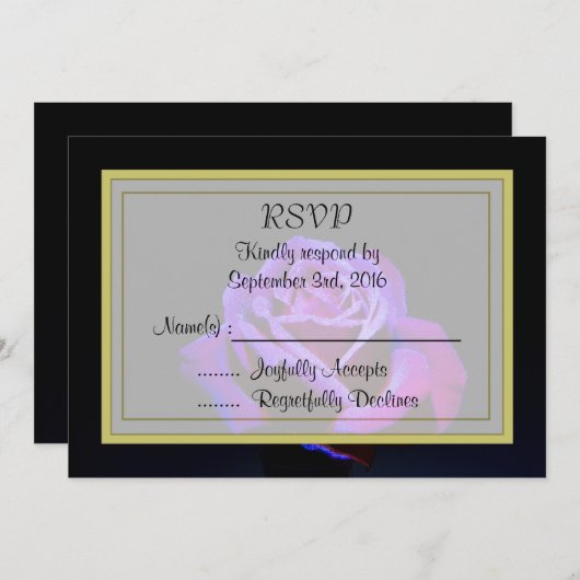 Paarse Roos op Zwarte RSVP Kaart (Voorkant / Achterkant)