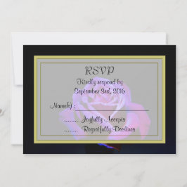 Paarse Roos op Zwarte RSVP Kaart