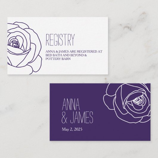 Paarse Roos Outline Wedding Registry Kaart (Voorkant / Achterkant)