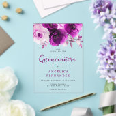 Paarse Roos Quinceanera Partij Acryl Uitnodigingen (Insitu (Huwelijk))