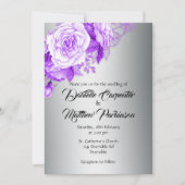 Paarse Roos Romance Zilveren Bruiloft Kaart (Voorkant)