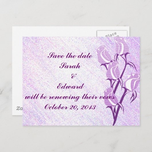 Paarse Roos Save the Date Briefkaart (Voorkant / Achterkant)