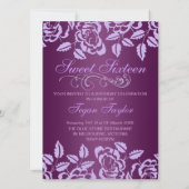 Paarse Roos Sweet16 Verjaardag Uitnodigen Kaart (Achterkant)