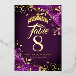 Paarse Roos Swirl Quinceanera Gouden Tafelnummer