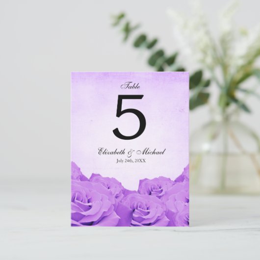  Paarse Roos Trouwtafel Nummer Briefkaart (Staand voorkant)