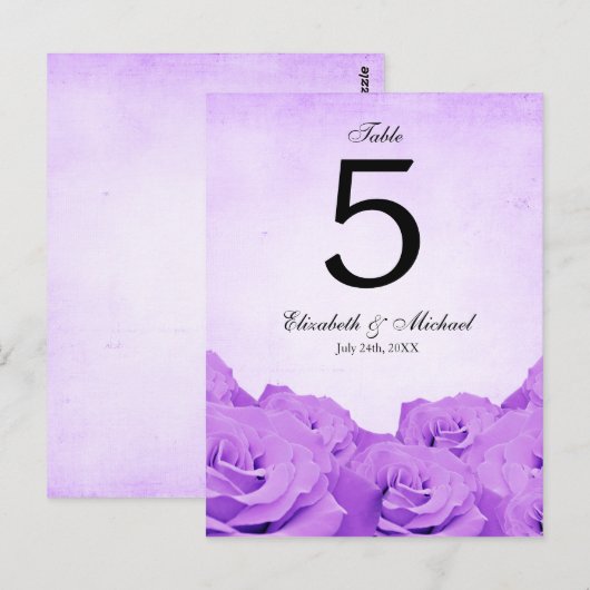  Paarse Roos Trouwtafel Nummer Briefkaart (Voorkant / Achterkant)