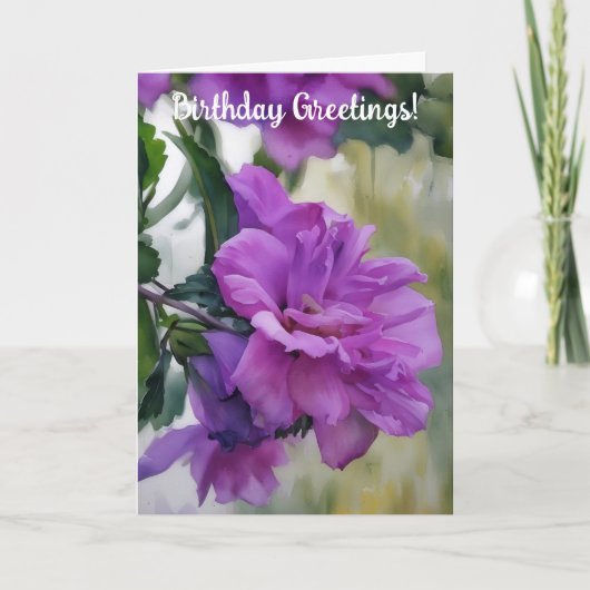 Paarse Roos van Sharon Flower Art Verjaardag Kaart (Voorkant)