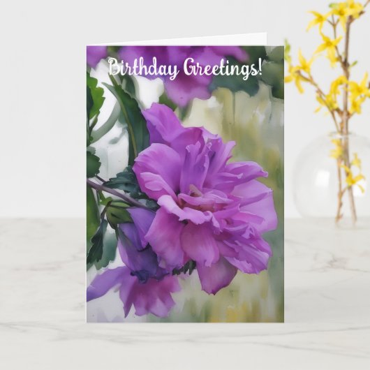 Paarse Roos van Sharon Flower Art Verjaardag Kaart (Gele Bloem)