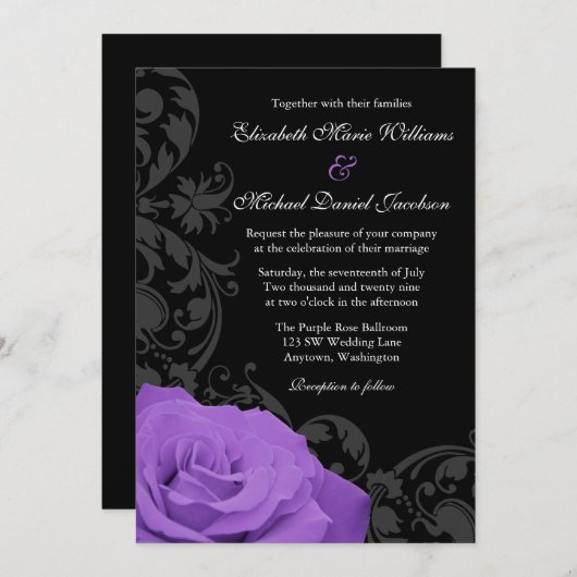 Paarse Roos Vlaamse bruiloft Kaart (Voorkant / Achterkant)