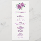 Paarse Roos Waterverf Gast Naam Bruiloft Menu (Voorkant)