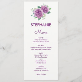 Paarse Roos Waterverf Gast Naam Bruiloft Menu