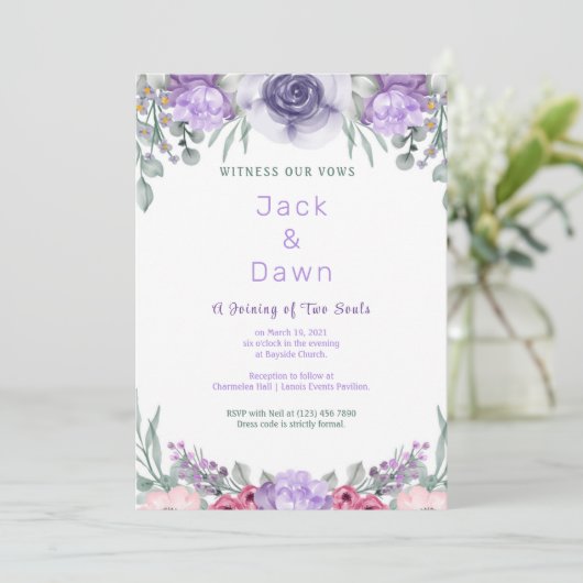 Paarse Roos Waterverf - Uitnodiging tot weduwschap (Staand voorkant)